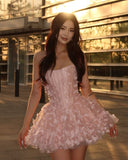 Cute Ball Gown Strapless Pink Tulle Short 18th Birthday Dress Homecoming Dresses Cocktail Gown HZ0311