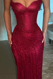 Glitter Bodycon Prom Dress with Sweetheart Neck Spaghetti Straps Ruched Side Slit For Teens High Schools HZ0311