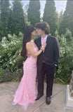 New Arrival Mermaid Spaghetti Straps Pink Lace Long Prom Dresses Inspo Formal Night Party Dress HZ0311