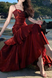Elegant And Chic Asymmetrical Ruffle Cami Dresses Fashion Women Plain Party Prom Evening Modest Birthday Wedding Guest Dress HZ0311