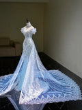Dream Mermaid Off The Shoulder Aesthetic Sequin Blue Long Prom Dresses Inspiration Party Dress Prom Gown HZ0311