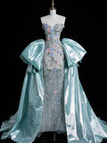 Modest Sheath Sweetheart Sleeveless Tulle Floral Long Prom Dress Mint Green For Women Girls Evening Dresses HZ0311