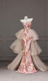 Classy Mermaid Strapless Pink Lace Prom Dresses Inspo For Teens Formal Dress Party Outfits Prom Gowns HZ0311