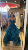 Cute Ball Gown Off The Shoulder Blue Appliques Long Prom Dresses Party Dress Sweet 16 Birthday Outfits Graduation Dress HZ0311