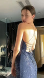 Sexy Black Spaghetti Straps Black Sequin With Slit Lace-Up Mermaid Long Prom Dresses HZ0311