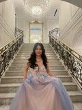 Modest Party Gowns Sleeveless Floor-Length A line Blue Lace Long Prom Dress HZ0311