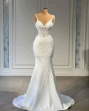 Sexy Mermaid Spaghetti Straps White Inspo Formal Party Gowns Long Prom Dresses HZ0311