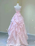 Pink princess evening dress, fairy party dress, girl¡¯s birthday flower dress Formal Evening Gowns HZ0311