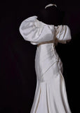 Classic Wedding Dresses Mermaid Off The Shoulder Ivory Satin Short Sleeves Brides Dress Fitted Bridal Gowns HZ0311