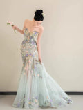 Princess Mermaid Sweetheart Lace Floral Long Prom Dress Fashion Aesthetic For Teens Formal Dresses Party Outfits Prom Gown HZ0311