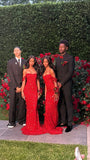 Sparkly Prom Dresses Off The Shoulder Red Sequins Senior Fashion Long Prom Dresses Party Gowns HZ0311