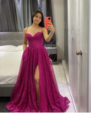 Glitter Prom Dresses for Women Spaghetti Straps Cowl Neck Evening Party Gown With Slit Formal Gown Evening Gowns HZ0311