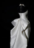 Plain Wedding Dresses Sheath Sweetheart Satin Pleated Brides Dress Fitted Long Bridal Gowns HZ0311