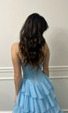 Classy Ball Gown Sweetheart Light Blue Chiffon With Slit Split Long Prom Dress Aesthetic For Teens Formal Party Outfits Prom Gowns HZ0311