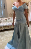 Elegant Mermaid Off The Shoulder Blue Chiffon Long Prom Dresses Evening Gowns Vestidos De Dia HZ0311