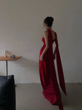 Unique Mermaid Spaghetti Strap Bright Red With Scarf Long Prom Dresses Inspiration Prom Gowns Formal Prom Dress HZ0311
