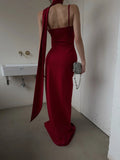 Unique Mermaid Spaghetti Strap Bright Red With Scarf Long Prom Dresses Inspiration Prom Gowns Formal Prom Dress HZ0311