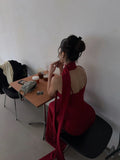 Simple Mermaid Spaghetti Straps Red With Scarf Long Prom Dresses Aesthetic Formal Dress Party Outfits HZ0311