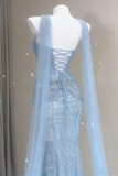 Blue Mermaid Prom Dress Aesthetic Sweetheart Tulle Long Formal Evening Dresses HZ0311
