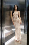 Spaghetti Straps Floral Long Prom Dresses Sheath Sexy Party Dress For Teens HZ0311