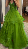 Chic Ball Gown Spaghetti Straps Burgundy Tulle Lace Long Prom Dress Evening Formal Gowns HZ0311