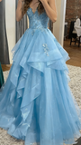 Chic Ball Gown Spaghetti Straps Burgundy Tulle Lace Long Prom Dress Evening Formal Gowns HZ0311