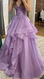 Chic Ball Gown Spaghetti Straps Burgundy Tulle Lace Long Prom Dress Evening Formal Gowns HZ0311