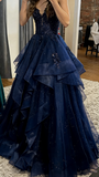 Chic Ball Gown Spaghetti Straps Burgundy Tulle Lace Long Prom Dress Evening Formal Gowns HZ0311
