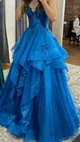 Chic Ball Gown Spaghetti Straps Burgundy Tulle Lace Long Prom Dress Evening Formal Gowns HZ0311
