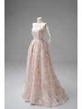 Cute A line Sweetheart Floral Tulle Pink Long Prom Dresses Impress 19th Birthday Outfits Prom Gown HZ0311