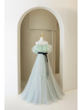 Cute Ball Gown Off The Shoulder Mint Green Tulle Long Prom Dresses Impress 18th Birthday Outfits Prom Gown HZ0311
