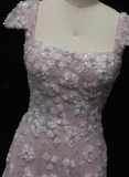 Elegant A line Floral Pattern Backless Short Sleeve Prom Dress Formal Dresses HZ0311