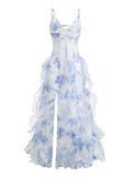 Mermaid Prom Dresses Spaghetti Straps Sexy Special Dress Blue Floral Party Gowns HZ0311