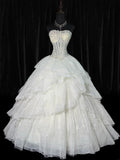 Ethereal Wedding Gowns Brides Dresses Ball Gown Sweetheart Strapless For Bride Lace White Petite/Plus Size Bridal Gown With Beads For Women HZ0311