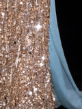 Affordable Sequin 1950s Formal Mermaid Strapless Champagne With Beads Style Impress Long Prom Dresses Party Formal Gowns HZ0311