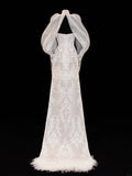 Wedding Gowns Dresses Elegant Modest for Bride Mermaid Strapless With Sleeves Cape White Petite/Plus Size Bridal Gown For Women HZ0311