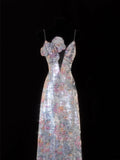 Classy A Line Spaghetti Straps Floral Sequins Style Impress Long Prom Dresses Formal Party Gowns HZ0311
