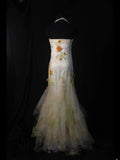 Vintage Mermaid Strapless Floral Tulle 1950s With Ruffled Flowers Layered Bodice Long Prom Dresses Inspo 18th Birthday Outfit Formal Gown HZ0311