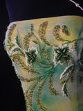 Retro 80s Mermaid Strapless Floral Green Chiffon With Beadings Long Prom Dresses Inspo 22th Birthday Outfit Formal Dress HZ0311