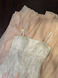 Modest a line spaghetti straps pink chiffon lace prom dress formal party dresses HZ0311