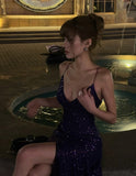 Sparkling Mermaid Spaghetti Strap Purple Sequined Prom Dress Long 18th Birthday Party Gown Formal Evening Dresses HZ0311