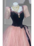 Princess Ball Gown Sweetheart With Short Sleeves Pink Tulle Bodice Prom Dresses Inspiration Long Party Gowns 20th Birthday Outfits HZ0311