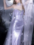 Modest Mermaid Strapless Lilac With Slit Sequins Prom Dresses Inspiration Long Party Evening Dress 21st Birthday Outfits HZ0311