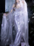 Modest Mermaid Strapless Lilac With Slit Sequins Prom Dresses Inspiration Long Party Evening Dress 21st Birthday Outfits HZ0311