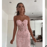 Mermaid Sweetheart Sleeveless Tulle Pink Long formal dresses HZ0311