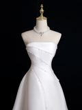 Vintage Ball Gown Strapless Sleeveless Satin Fitted Long Wedding Dress Bride Gown Wedding Dresses HZ0311