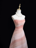 Timeless Ball Gown Strapless Pink Tulle Beaded Long Prom Dresses For Teens Formal Dress Birthday Outfits Prom Gown HZ0311