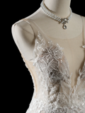 Vintage Mermaid Spaghetti Strap Sleeveless Sequin Lace Fitted Beaded Long Wedding Dress Bride Gown Wedding Dresses HZ0311