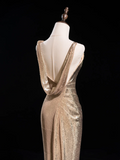 Sparkle Mermaid Asymmetrical Shoulder Straps Champagne Sequin Long Prom Dresses Impress 18th Birthday Outfits Prom Gown HZ0311