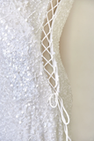 Sexy Mermaid Deep V Neck White Sequin Long Prom Dresses Impress 19th Birthday Outfits Prom Gown HZ0311